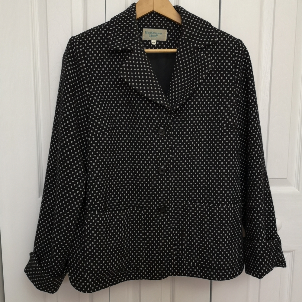 Vintage Ellen Margaret Moody Black Polka Dot Wool Blazer M